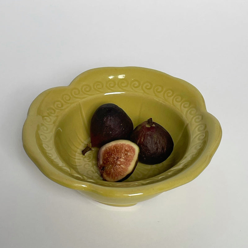 Vintage Pistachio Scalloped Ceramic Bowl